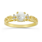 DIRECT-JEWELRY 10k Yellow Gold Freshwater Cultured Pearl And Diamond Ring