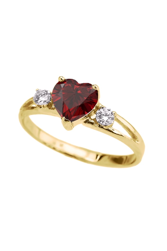 10k Yellow Gold Garnet January Birthstone Heart Ring (Size 4)