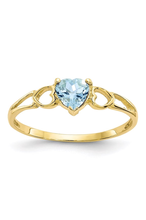 10k Yellow Gold Genuine Aquamarine Birthstone Ring Fine Jewelry For Women Gifts For Her, Size 6
