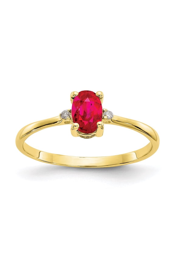 10k Yellow Gold Genuine Diamond and Ruby Birthstone Ring Fine Jewelry For Women Gifts For Her, Size 6