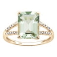 thumbnail image 1 of 10k Yellow Gold Genuine Emerald-Shape Green Amethyst and Split-Shank Diamond Ring, 1 of 5