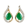 thumbnail image 1 of 10k Yellow Gold Genuine Oval Emerald and Diamond Curved Halo Drop Earrings, 1 of 5