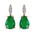 thumbnail image 1 of 10k Yellow Gold Genuine Pear-Shape Emerald and Diamond Drop Earrings, 1 of 5