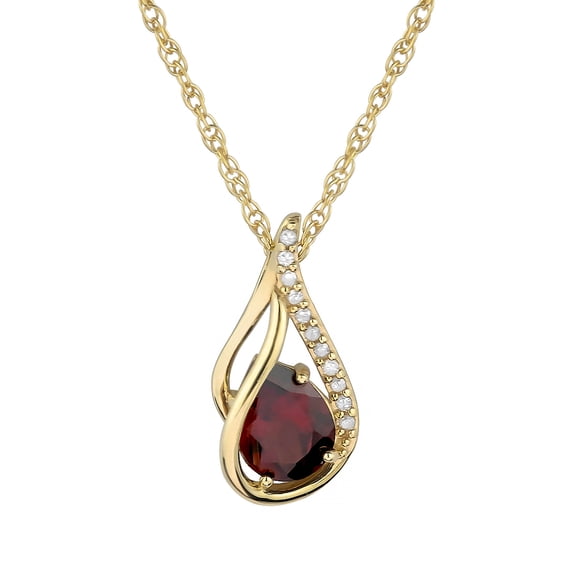 10k Yellow Gold Genuine Pear-shape Garnet and Diamond Halo Drop Pendant Necklace