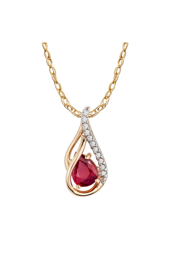 10k Yellow Gold Genuine Pear-shape Ruby and Diamond Halo Drop Pendant Necklace
