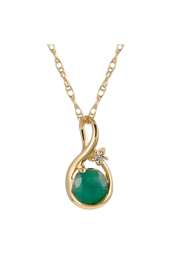 10k Yellow Gold Genuine Round Emerald Pendant Necklace