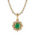 thumbnail image 1 of 10k Yellow Gold Genuine Round Emerald and Diamond Vintage Style Halo Pendant Necklace, 1 of 5