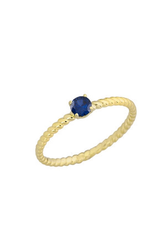 10k Yellow Gold Genuine Sapphire (September Birthstone) Rope Ring - Size 7