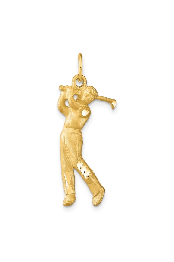 10k Yellow Gold Golfer Pendant for Men and Women, Detailed Swing Pose Charm for Sporty Style, Unisex Athletic Golf Jewelry Accessory
