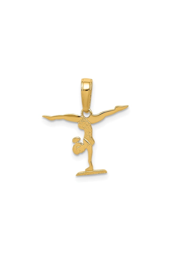 10k Yellow Gold Female Gymnast Handstand Pendant Charm, Polished Sports Jewelry for Women
