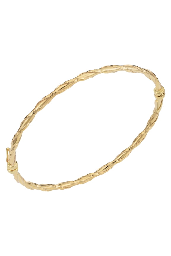 KoolJewelry 10k Yellow Gold Hammered Finish Wrap Around on High Polish Bangle Bracelet