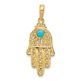 thumbnail image 1 of 10k Yellow Gold Hamsa Hand Pendant with Filigree Detailing and Turquoise Stone, Unisex Amulet Necklace for Protection, Good Fortune, Spiritual Jewelry for Men and Women, 1 of 5