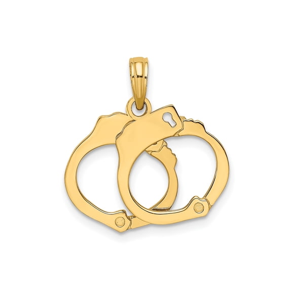 10k Yellow Gold Handcuff Pendant for Men and Women, Polished Interlocked Design Symbolizing Strength, Law Enforcement, Commitment, Bold Unisex Jewelry Accessory