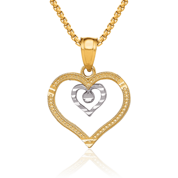 10K Solid Yellow Gold Heart Necklace Love Pendant Charm with chain 20inch
