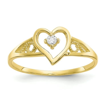 10k Yellow Gold Heart Cubic Zirconia Cz Band Ring Size 6.00 Love Fine Jewelry For Women Gifts For Her