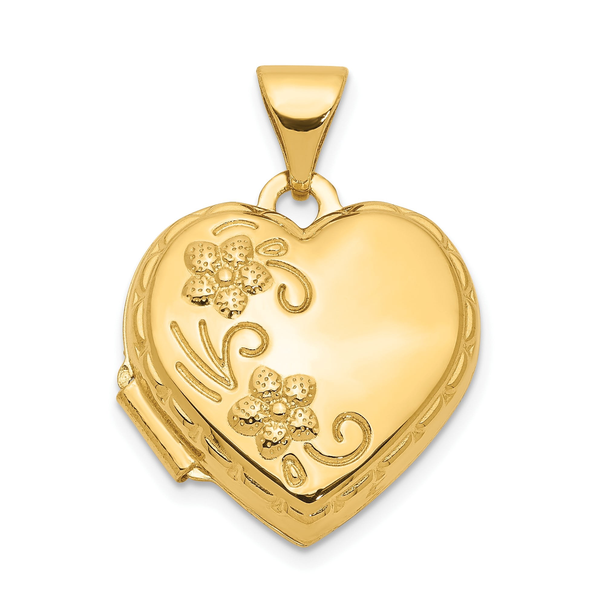 10k Yellow Gold Heart Locket Pendant for Women with Floral Scroll ...