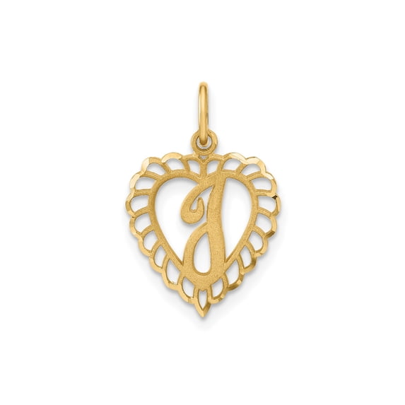 10k Yellow Gold Heart Pendant with Letter J, Scalloped Border Initial Charm for Women, Ornate Script Monogram Necklace, Dainty Personalized Jewelry, Elegant Custom Name Accessory