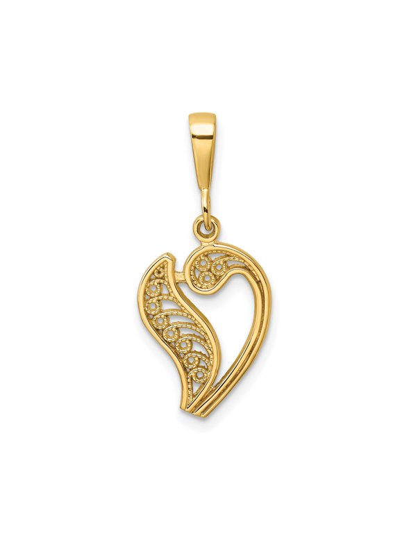 10k Yellow Gold Heart Pendant Necklace for Women with Open Filigree Scroll Design, Elegant Symbol of Love, Lightweight Classic Jewelry for Everyday or Special Occasion Wear
