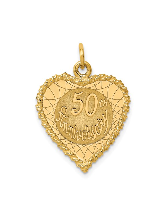 10k Yellow Gold Heart Pendant for Women with 50th Anniversary Engraving, Commemorative Jewelry Charm Symbolizing Enduring Love and Commitment, Romantic Fine Accessory