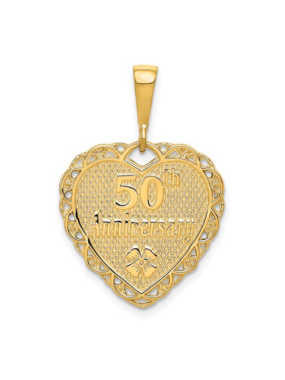 10k Yellow Gold Heart Pendant for Women with Floral Design, 50th Anniversary Necklace Symbolizing Love and Commitment, Elegant Milestone Jewelry Keepsake