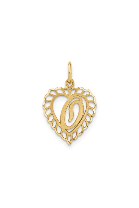 10k Yellow Gold Heart Pendant for Women with Filigree Border, Paisley Script Design, Elegant Charm for Everyday Wear and Symbolic Style Jewelry