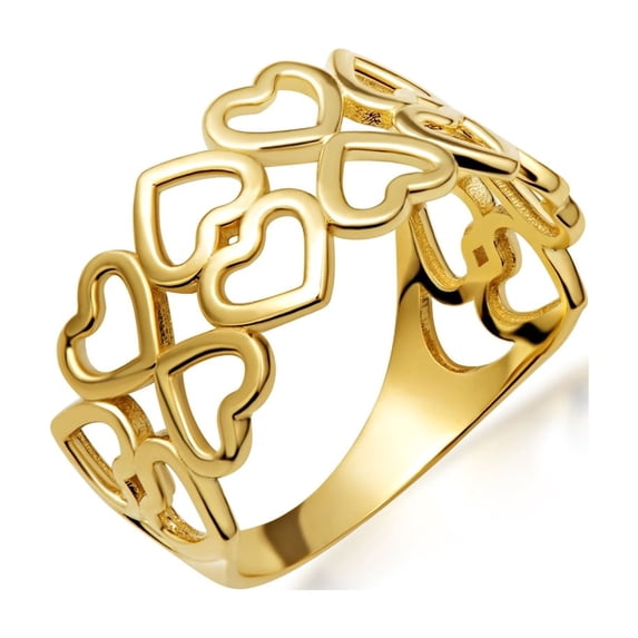 10k Yellow Gold Hearts Double Band Love Ring (Size 4)