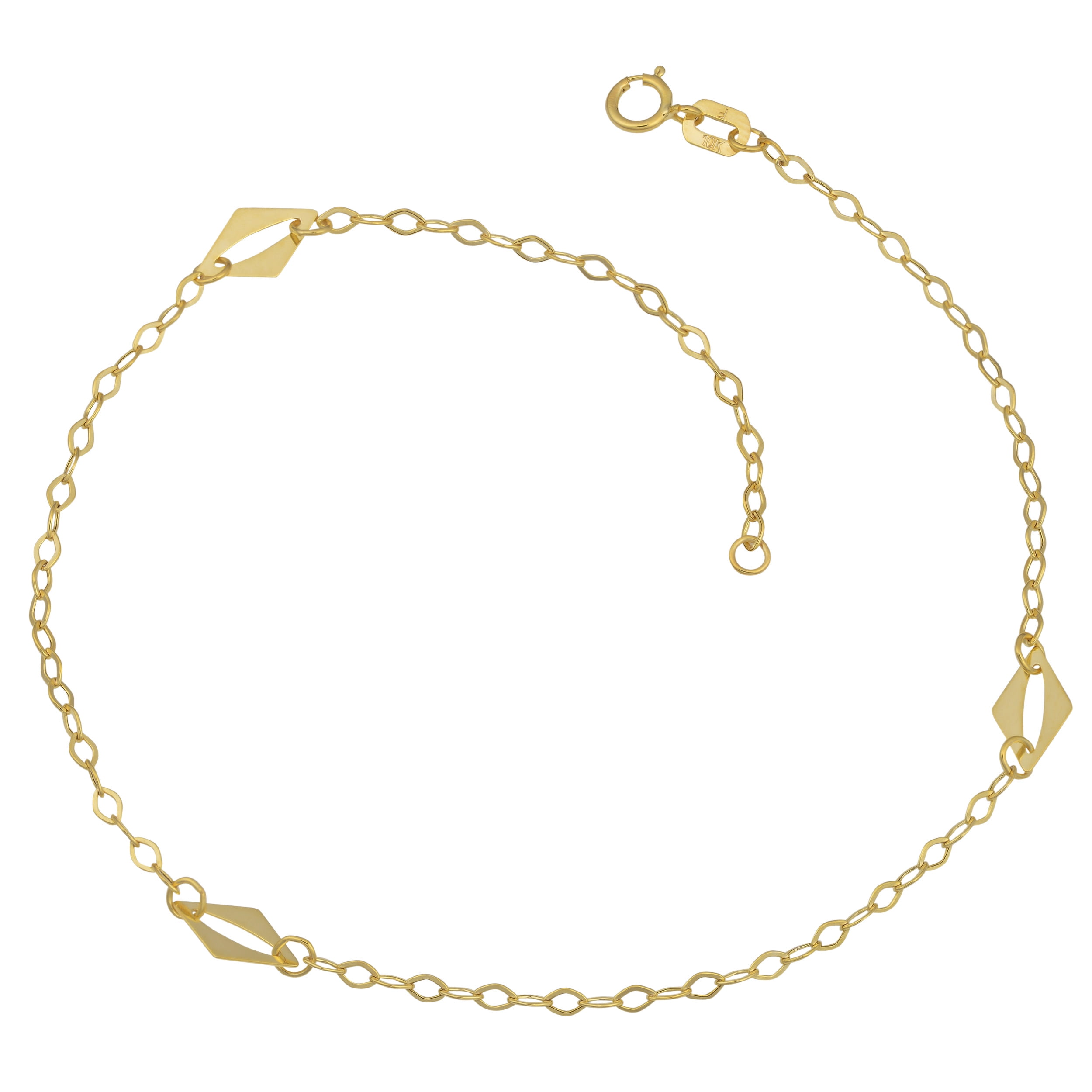 KoolJewelry 10k Yellow Gold High Polish Station Anklet (10 inch)
