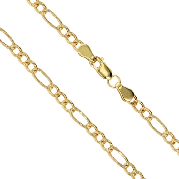 10k Yellow Gold-Hollow Pave Figaro Link Chain 2.6mm Necklace 20" Jewelry Female Unisex