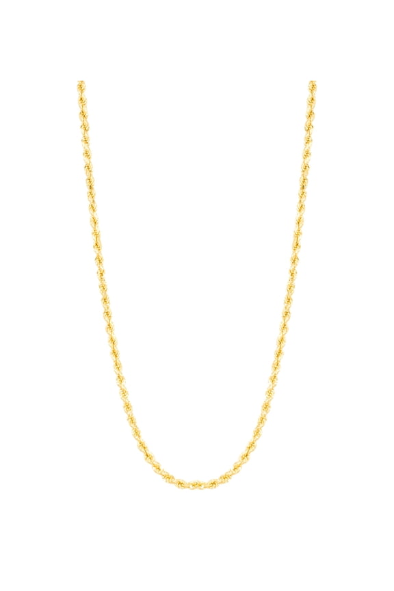 10k Yellow Gold Hollow Rope Chain Necklace with Lobster Claw Clasp for Women and Men, 2mm
