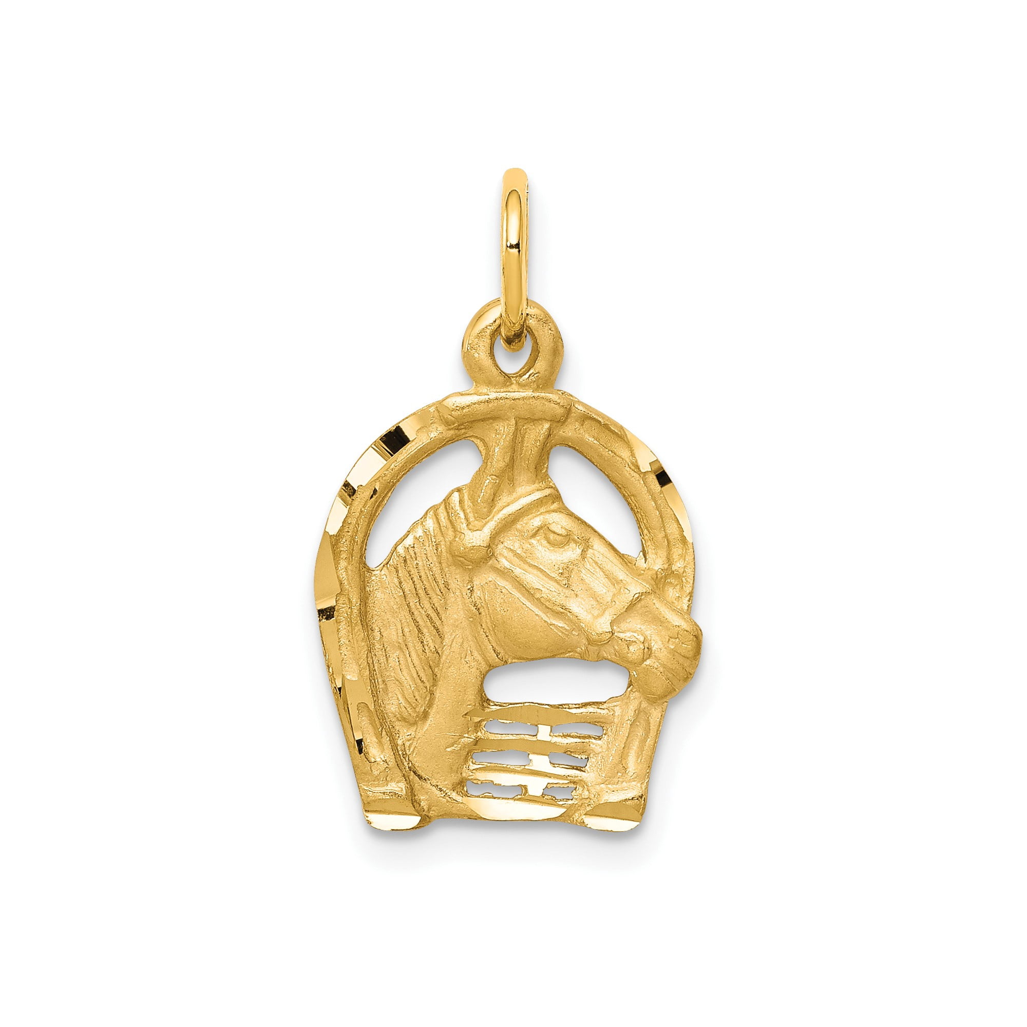10k Yellow Gold Horse Head Pendant with Horseshoe Design for Men and Women, Western Equestrian Jewelry Symbolizing Strength and Freedom, Country Animal Necklace