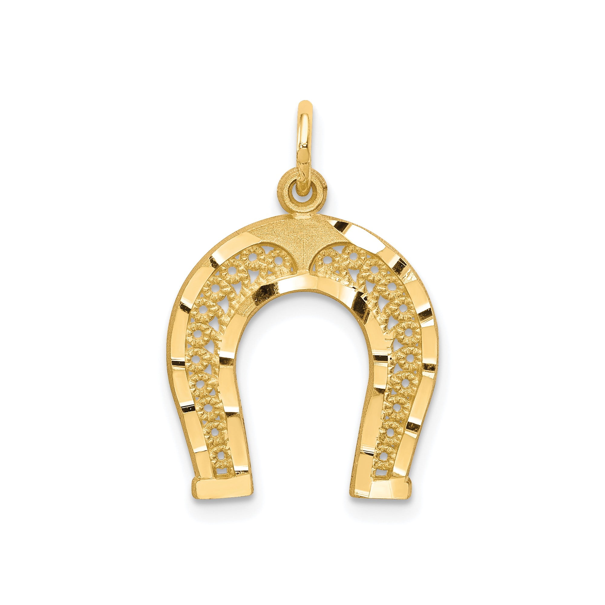 10k Yellow Gold Horseshoe Pendant with Floral Detailing, Lucky Charm Necklace for Women or Unisex, Symbol of Protection and Fortune, Delicate Equestrian Jewelry