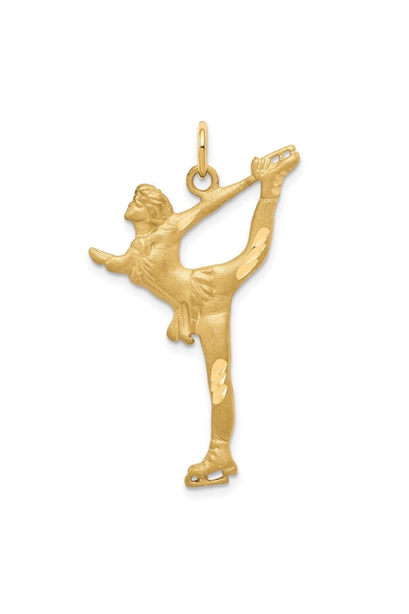 10k Yellow Gold Ice Skater Pendant for Women, Elegant Female Figure Charm with Skating Attire, Athletic Sports Jewelry Symbolizing Grace and Passion for Dance