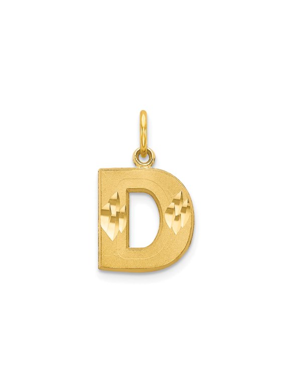 10k Yellow Gold Initial D Pendant Charm with Diamond Cut Accents for Women or Unisex, Bold Alphabet Jewelry for Necklace or Bracelet, Polished Custom Identity Accessory