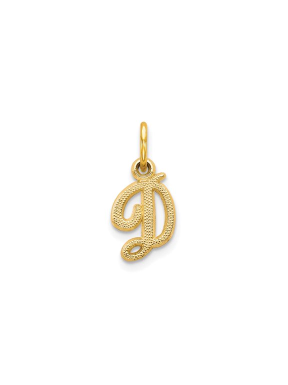 10k Yellow Gold Initial D Pendant Charm, Textured Script Letter Monogram