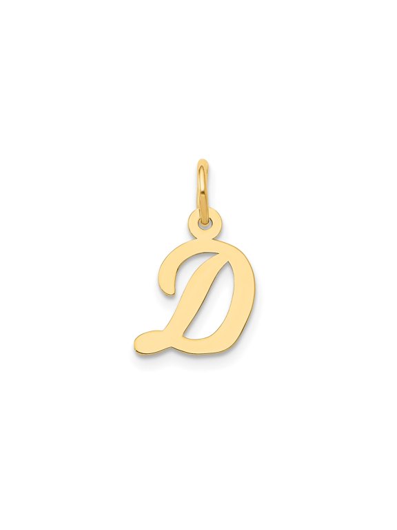 10k Yellow Gold Initial D Pendant Charm, Polished Script Letter Monogram for Women