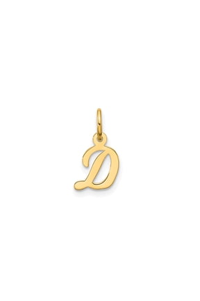 10k Yellow Gold Script Letter D Initial Pendant Charm, Polished Monogram for Women