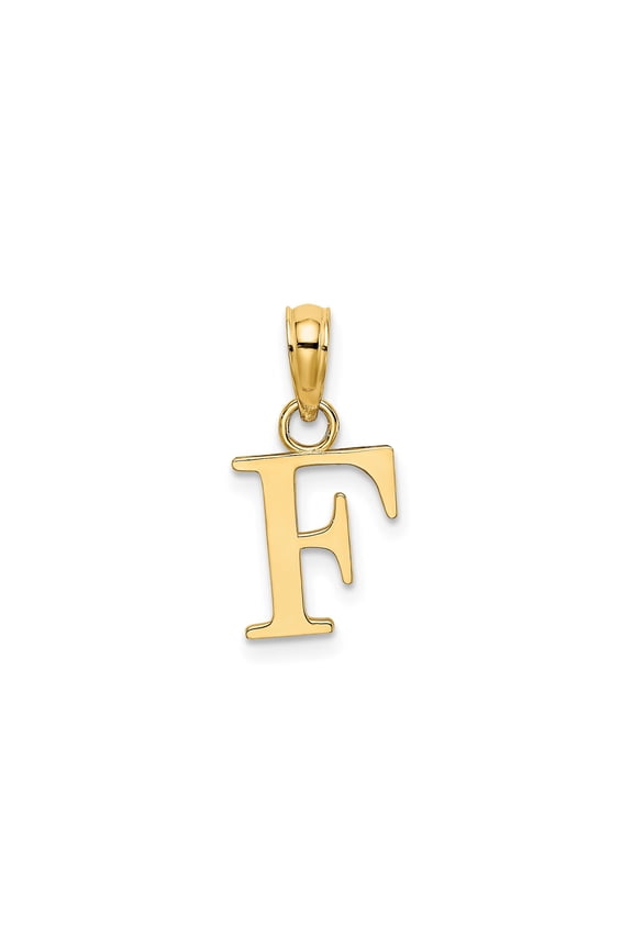 10k Yellow Gold Initial F Pendant for Women or Unisex, Polished Block Letter Charm, Personalized Monogram Necklace, Solid Alphabet Jewelry for Custom Style and Identity