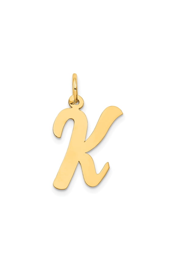 10k Yellow Gold Initial K Pendant Charm for Women, Script Letter Design with Polished Finish, Personalized Jewelry for Necklaces or Bracelets, Monogram Alphabet Accessory for Style