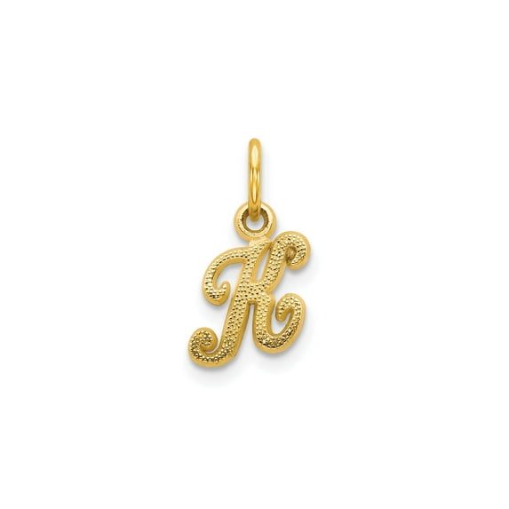 10k Yellow Gold Initial K Pendant Charm for Women, Textured Cursive Letter Necklace Accessory, Personalized Script Monogram Jewelry, Dainty Fashion Identity Symbol