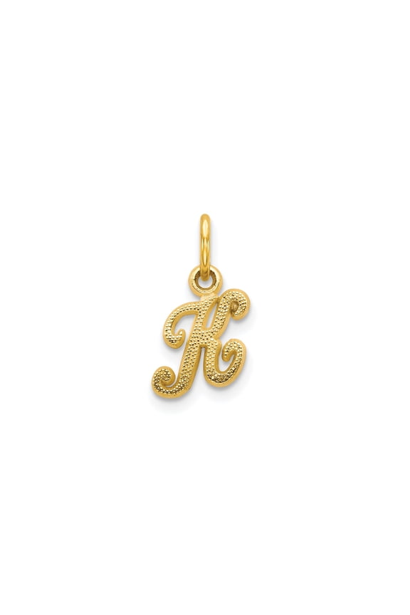 10k Yellow Gold Script Initial K Pendant Charm, Textured Cursive Letter, Unisex, Jewelry Stores Network