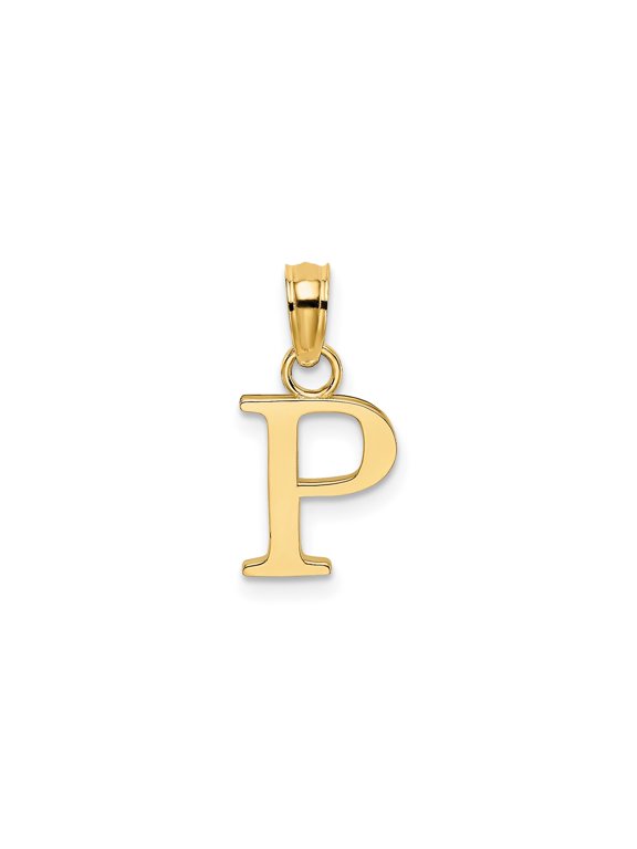 10k Yellow Gold Initial P Pendant for Women or Unisex, Polished Serif Font Charm, Personalized Alphabet Jewelry for Name Necklaces or Custom Chain Accessory