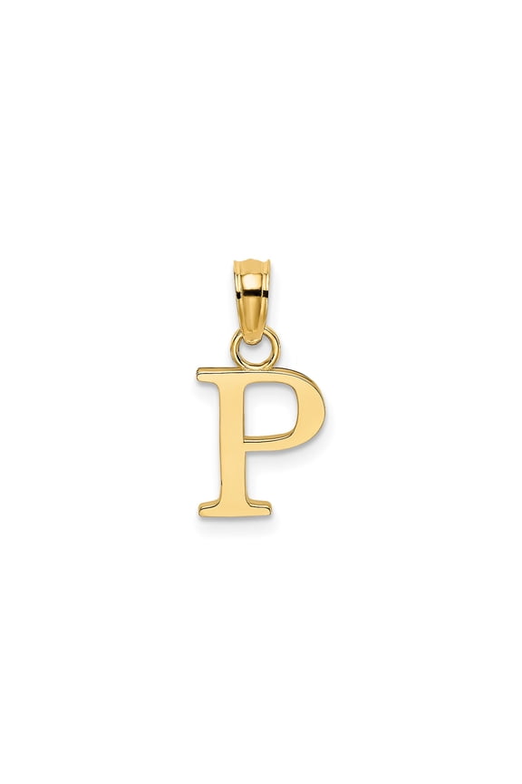 10k Yellow Gold Initial P Pendant for Women or Unisex, Polished Serif Font Charm, Personalized Alphabet Jewelry for Name Necklaces or Custom Chain Accessory