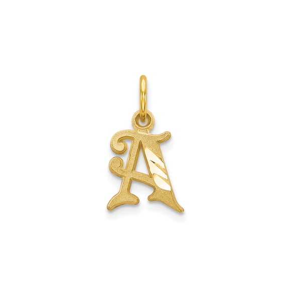 10k Yellow Gold Initial A Pendant Charm, Textured and Polished Finish, Old English Gothic Letter, Unisex Alphabet Necklace for Women, Monogram Jewelry Symbol for Identity and Layering
