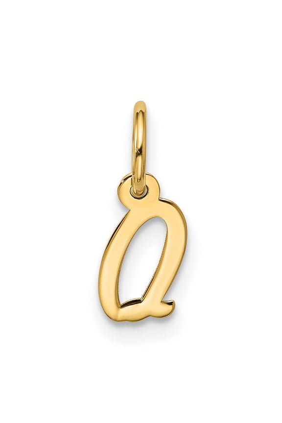 10k Yellow Gold Initial Q Pendant for Women, Script Letter Charm with Polished Finish, Dainty Personalized Monogram Jewelry for Necklaces, Delicate Identity Symbol