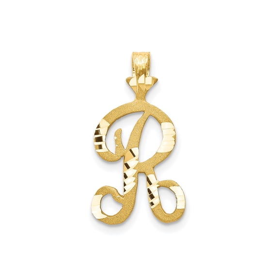 10k Yellow Gold Letter R Pendant Charm, Two-Tone Textured and Polished Initial, Unisex, Jewelry Stores Network