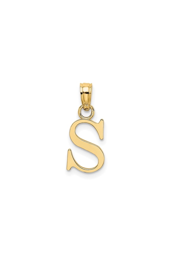 10k Yellow Gold Initial S Pendant Charm for Women or Unisex, Polished Block Letter Monogram Necklace, Solid Gold Personalized Jewelry for Everyday Style and Identity