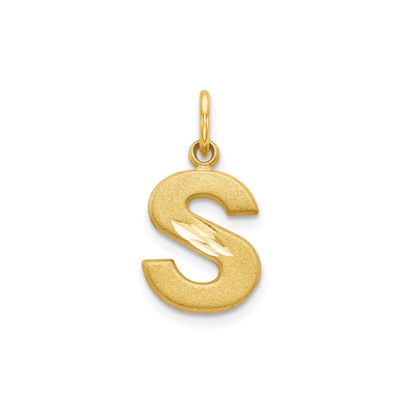 10k Yellow Gold Initial S Pendant Charm for Women or Unisex Wear, Brushed Matte and Polished Finish, Dainty Letter Monogram Jewelry Necklace, Personalized Everyday Fashion Accessory