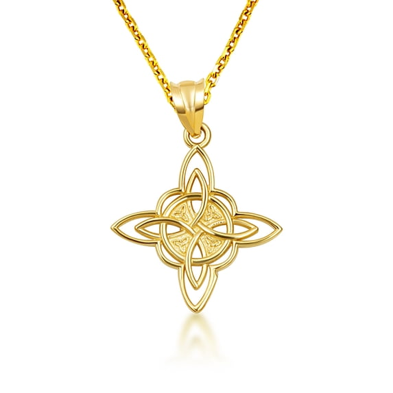 10k Yellow Gold Irish Celtic Cross Trinity Knot Pendant / Necklace (16 Inches)