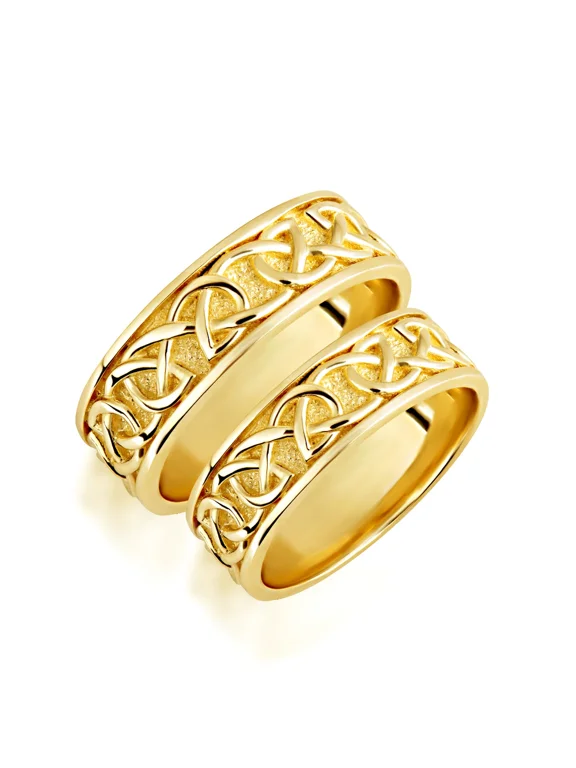 10k Yellow Gold Irish Celtic Knot Eternity Band Wedding Set (Size W12, M13)