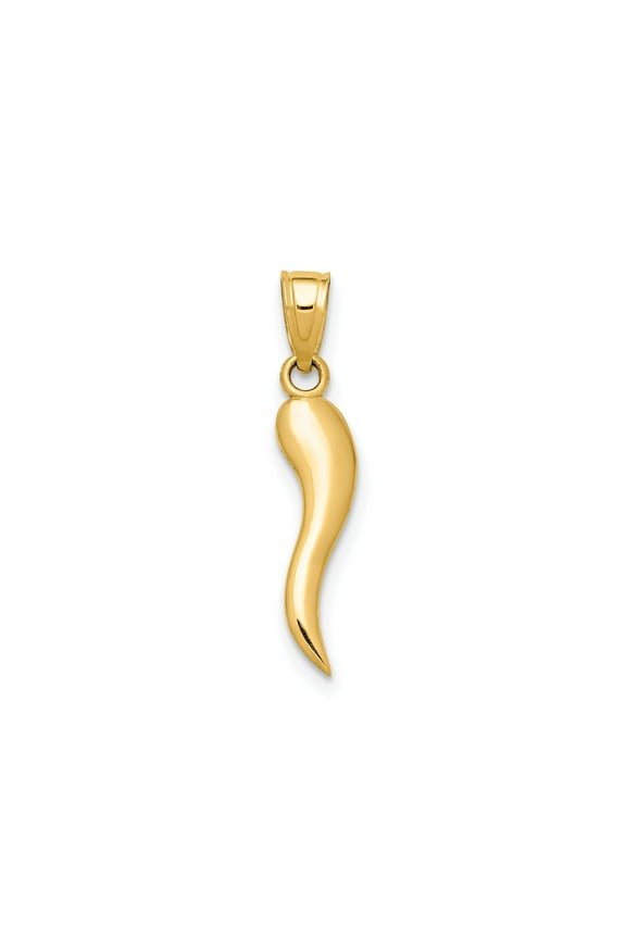 10k Yellow Gold Italian Horn Pendant Amulet for Men and Women, Cornicello Talisman Symbolizing Protection, Good Luck, Evil Eye, Spiritual and Cultural Jewelry